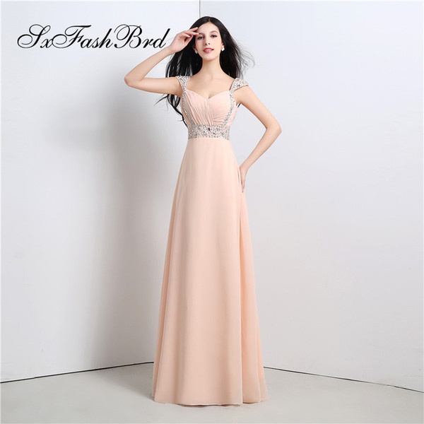 Fashion Elegant Beading Sweetheart Cap Sleeves A Line Chiffon Long Party Formal Evening Dresses Women Prom Dress Gowns