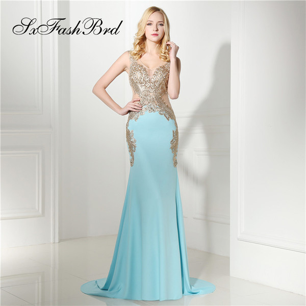 Fashion Elegant O Neck With Appliques Mermaid Satin Long Party Formal Evening Dresses for Women Prom Dress Gowns