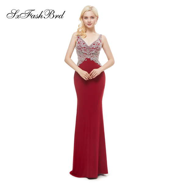 Special Occasion Elegant New Beading V Neck Mermaid Satin Long Party Formal Women Evening Dresses Fashion Prom Dress Gowns