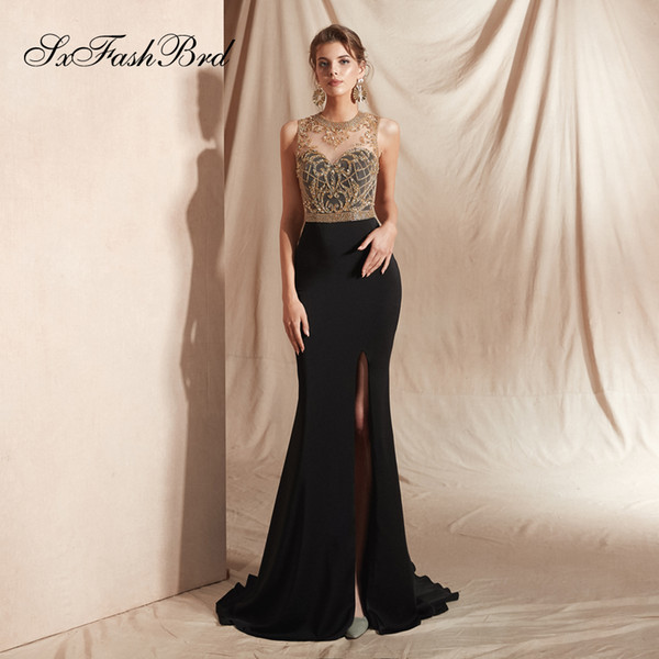 Elegant Dress Beading O Neck Mermaid Side Split Long Party Formal Evening Dresses Special Occasion Women Prom Dress Gowns