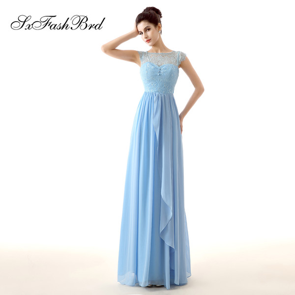 Elegant Dress O Neck With Lace Short Sleeves A Line Chiffon Long Party Formal Evening Dresses Women Prom Dress Gowns