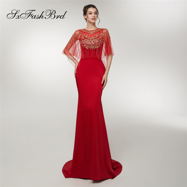 Special Occasion Elegant Dress O Neck With Beading Wrap Mermaid Floor Length Long Party Formal Evening Dresses Women Prom Dress