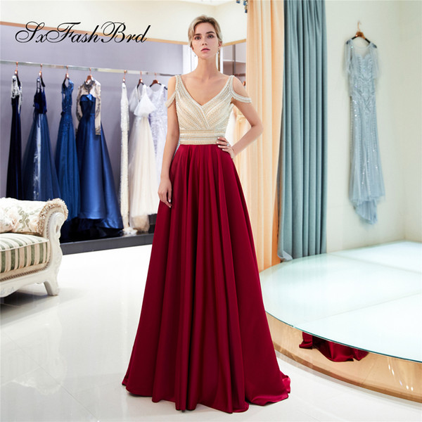 Special Occasion Simple Elegant Dress Beading V Neck Open Back A Line Satin Long Party Formal Evening Dresses Women Prom Dress Gowns