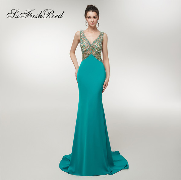 Special Occasion Elegant Dress V Neck With Beading Open Back Floor Length Mermaid Long Party Formal Evening Dresses Women Prom Dress