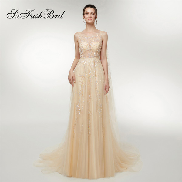 Special Occasion Elegant Dress O Neck A Line Tulle With Bling Beading Long Party Formal Evening Dresses Women Prom Dress