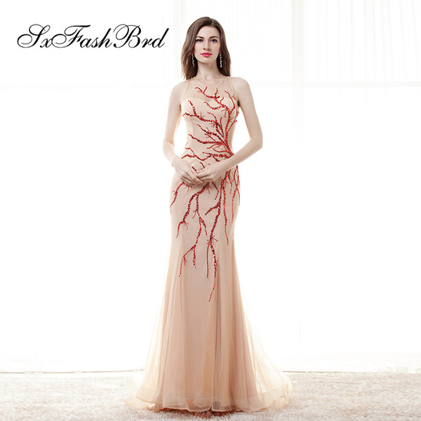 Dress Elegant O Neck Mermaid With Beading Tulle Long Party Formal Evening Dresses Gowns Women Prom Dress