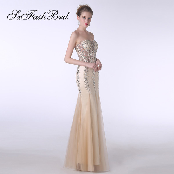 Elegant Dress Sweetheart With Beading Mermaid Tulle Long Party Formal Evening Dresses Gowns Women Prom Dress