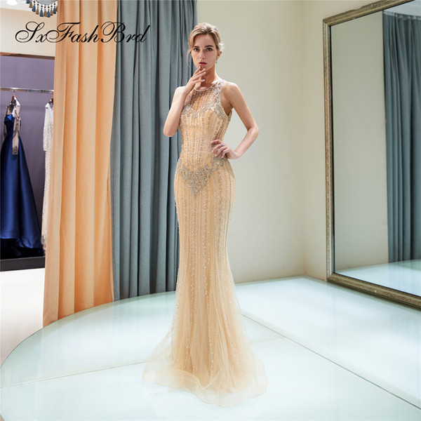 Special Occasion Elegant Dress Beading O Neck Mermaid Accented Bling Beading Tulle Long Party Formal Evening Dresses Women Prom Dress Gowns