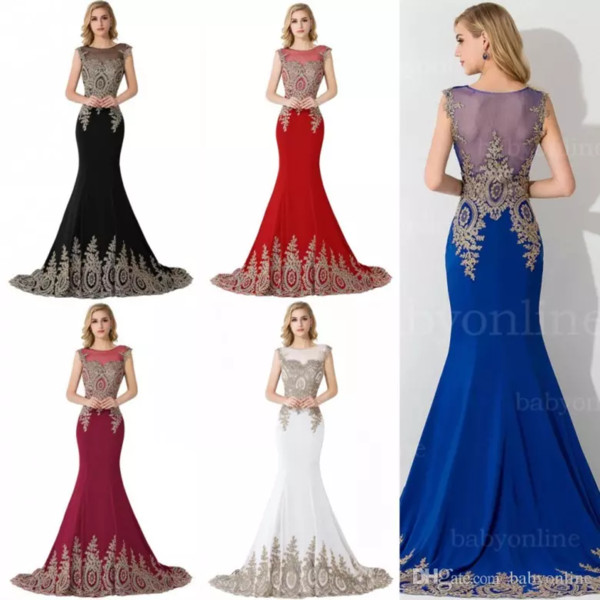 Best Selling Big Discount Evening Dresses Sheer Crew Neck Appliques Beaded Hollow Sweep Train Mermaid Sweep Train Prom Party Gowns