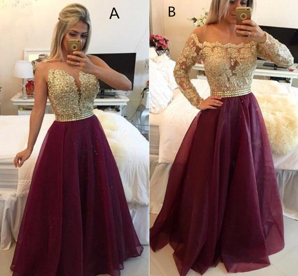 Long Sleeves 2 style Lace Prom Dresses Applique Beaded Top Beads Sash Organza Floor Length Evening Gowns With Buttons Formal BO9608