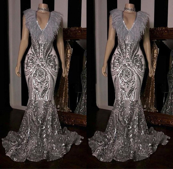 Designed Deep V Neck Mermaid Evening Dresses Lace Appliques Sleeveless Sweep Train Prom Party Gown BC1554