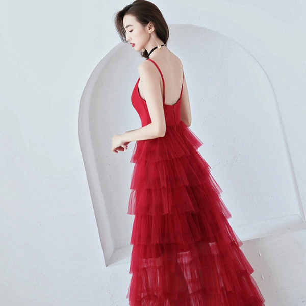 Layers Tulle Evening Dresses New Arrival Red Prom Dress Zipper Back New