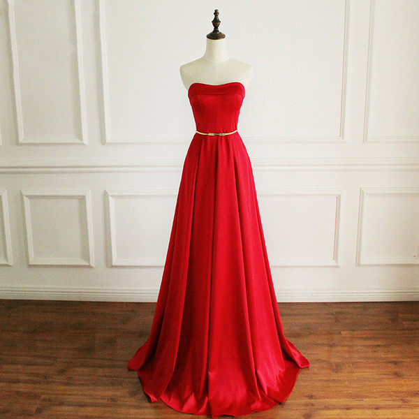 Elegant Red Long Evening Dress High Quality Satin Strapless Lace-up with Zipper Back Detachable Sash Long Prom Dresses Royal Blue,Champagne