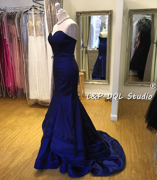 Elegant Fall Winter Satin Royal Blue Mermaid Evening Dresses Long Train Long Prom Gowns Zipper/Lace-up Back Formal Gown vestidos festa