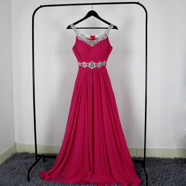 2017 Sexy Fuchsia Evening Dresses Chiffon with Shining Sequins Sweep train Zipper Back Prom gowns Plus Size Cheap Black,White Plus Size Chea