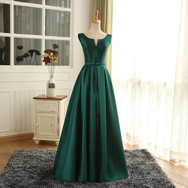 Dark Green Elegant Evening Dresses Scoop Maxi Long Prom Dress vestidos festa Evening Wear celebrity dresses