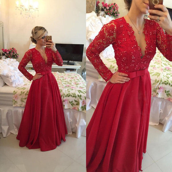 Multi Color Evening Dresses Plus Size Formal V Neckline Long Sleeveless Prom Gown Lace Appliques Beaded Ladies Party Gowns robe de soiree