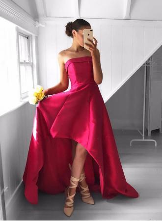 new strapless prom dress hi-low evening dress ball gown elegant sweet 16 girl princess dress