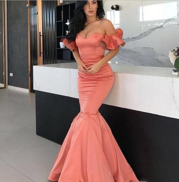 Coral Mermaid Sweetheart Off Shoulder Evening Dresses Long Satin Formal Gowns Party Wear Abendkleider robe de soriee