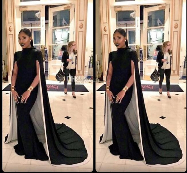 Black evening dress high neck elegant long wrap mermaid woman evening gowns cheap prom dresses