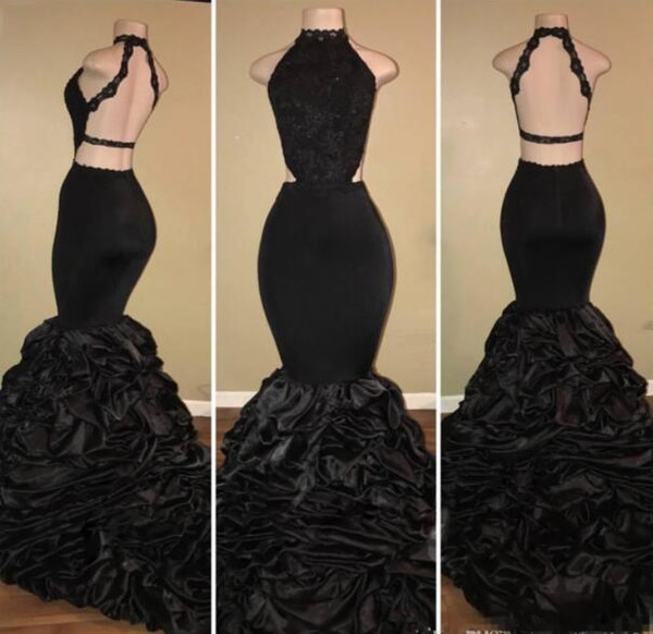 High neck backless evening dresses mermaid african woman dresses long lace black prom evening gowns new