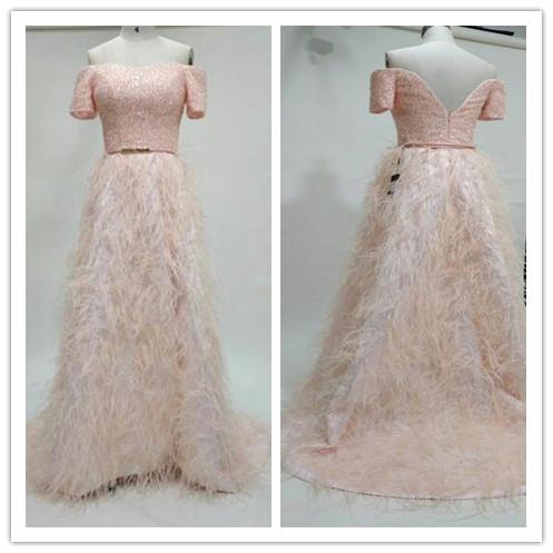 Feather evening dresses pink designer Evening Gowns 2022real picture luxury arabic woman formal evening prom dresses