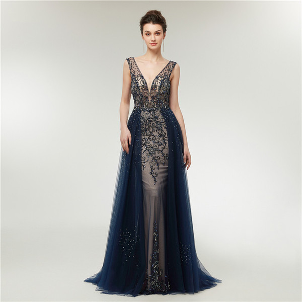 V neck sexy evening dress woman luxury beading robes de soirée prom dress african dresses