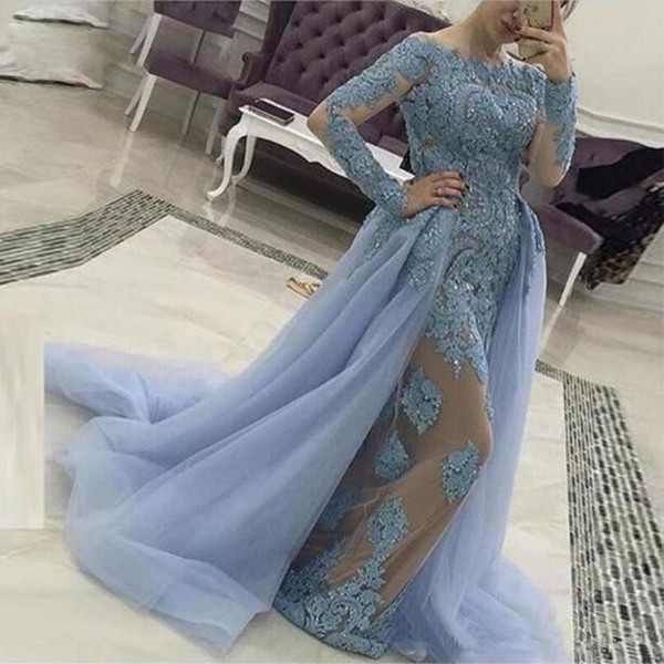 Elegant dresses evening long sleeve detachable train woman prom gowns new arrival arabic evening dresses