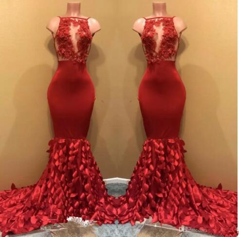 Red Evening dresses mermaid sheer appliques woman formal evening gowns new arrival prom evening gowns