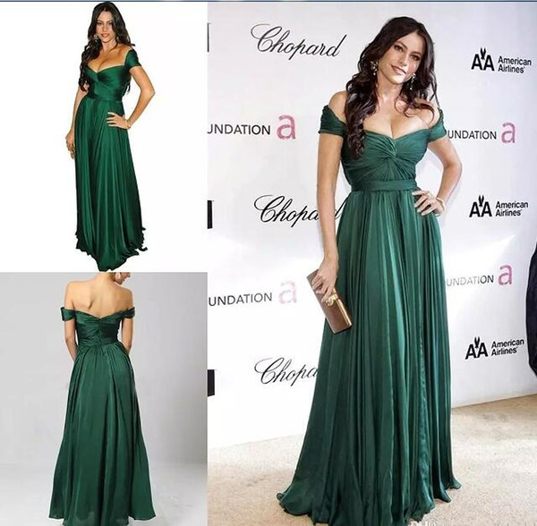 Emerald Green Formal Evening Gowns Off Shoulder Pleated Elegant Chiffon Long Floor Length Red Carpet Celebrity Dresses Cheap Prom Dress