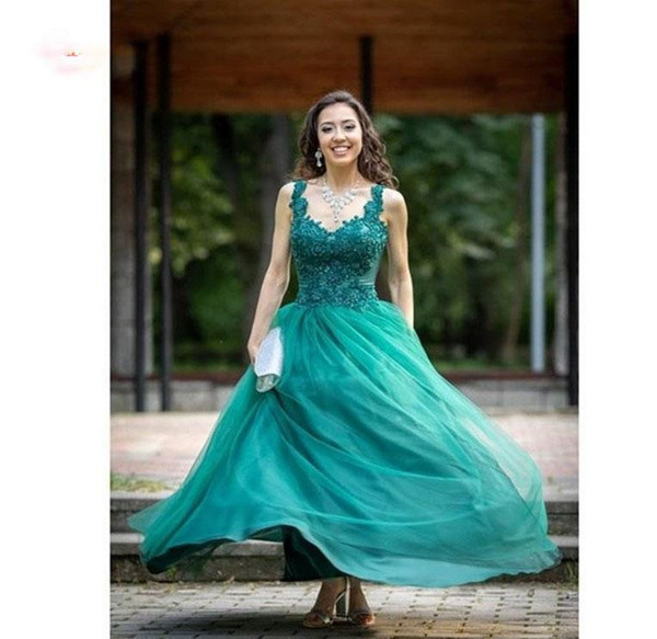 Emerald Green Tulle Prom Dresses Sweetheart Appliques Beaded Stunning Evening Gowns A-Line Backless Graduation Party Gowns Wear A67