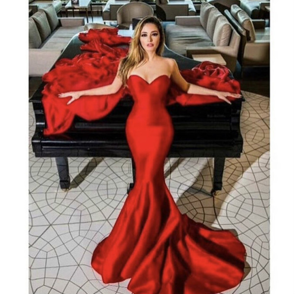 Elegant Mermaid Formal Evening Dresses Red Party Dresses Satin Sweet 16 Girls Long Prom Evening Gowns Sweetheart Custom Made