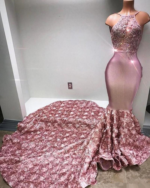 Dusty Pink Lace Party Gowns Handmade Flowers Mermaid Evening Dresses Celebrity Dress Elegant Formal Evening Party Dress Red Carpet Dress