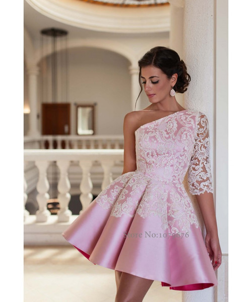 Summer African New Style One Shoulder Pink Cocktail Dresses Elegant Women Short Prom Dress Ball Gown Lace Party Gowns evening dresses