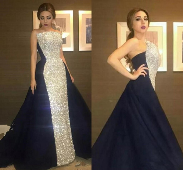 Elegant Sparkling Strapless Prom Dresses Long Sequined Satin Celebrity Evening Dress Back Zipper Formal Red Carpet Party Wear Dresses M57