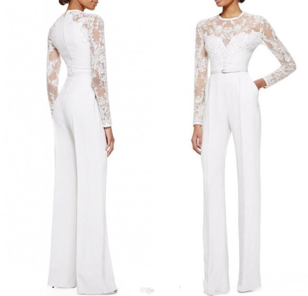 Elegant Jumpsuit Evening Gowns Lace Prom Dresses Long Sleeve Pant Suits Lace Mother of the Bride Formal Evening Party Dresses