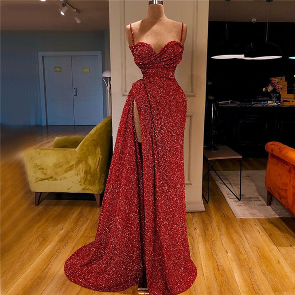 Red Luxury Sweetheart Sexy Mermaid Evening Dress Dubai Sparkle Sequins Prom Dresses Beading Formal Party Gown