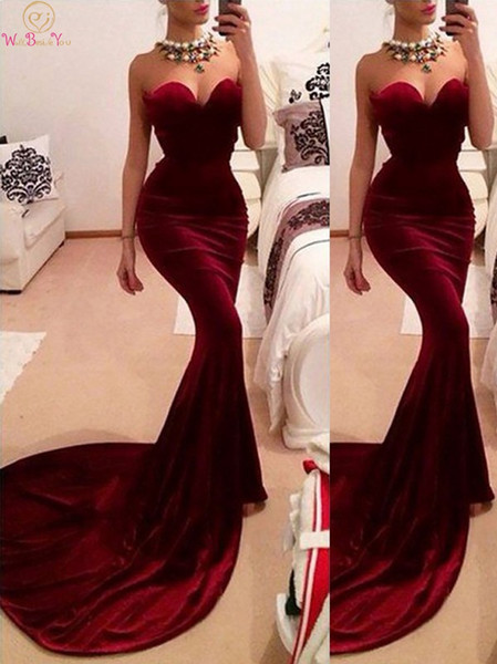 Burgundy Sweetheart Neck Sexy Mermaid Evening Dresses New Formal Party Sleeveless Long robe de soire Gowns Walk Beside You