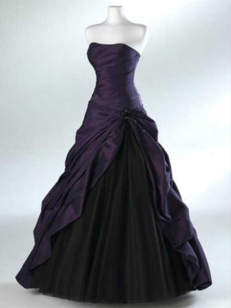 Hot Selling Purple and Black Evening Dresses Real Image Custom Sweetheart Pleats Floor Length Taffeta A-Line Formal Prom Party Gowns E100