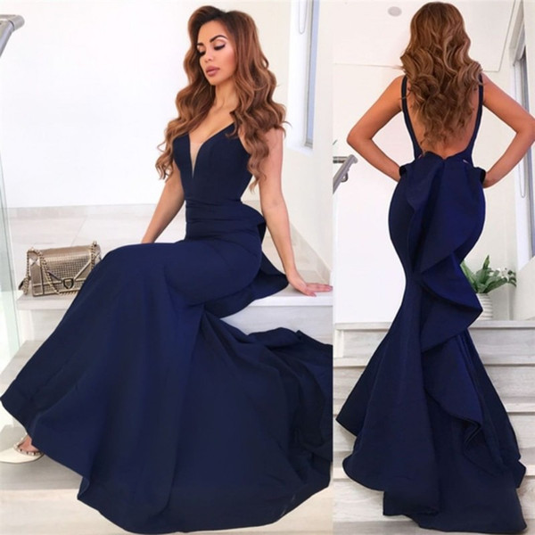 Sexy Long Mermaid Evening Dresses For Women V Neck Backless Ruffles Formal Celebrity Prom Party Gowns vestido de noite Custom Made