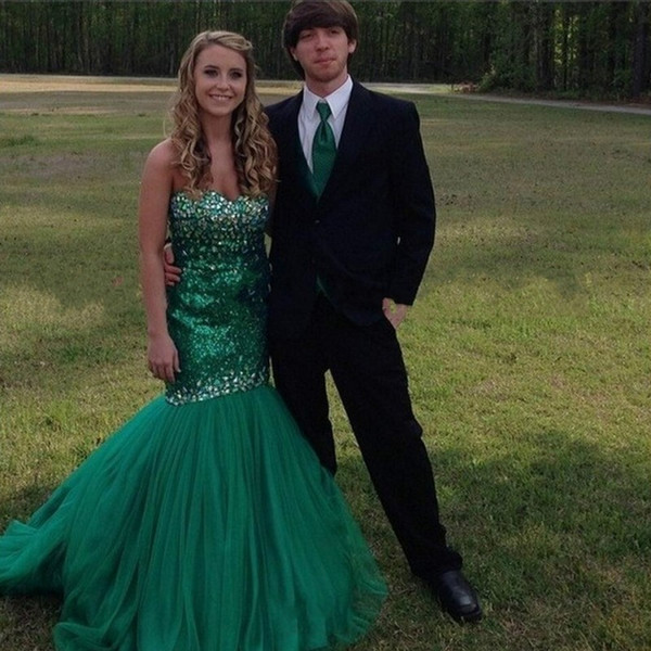 Dark Green Mermaid Evening Dresses Long Strapless Lace-up Back Shiny Crystal Beads Formal Celebrity Prom Party Dress vestido de noite