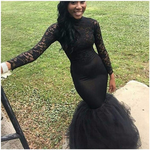 Arabic Black Mermaid Celebrity Evening Dresses Long Sleeves Lace Appliques Formal Prom Party Gowns vestido de noite Custom