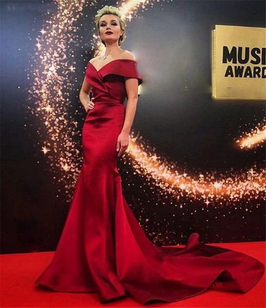 Red Mermaid Evening Dresses Long Off Shoulder Backless Sweep Train Stain Formal Prom Party Gowns vestido de noche Custom