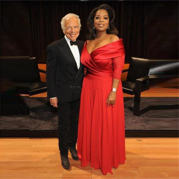 Plus Size Red Evening Dresses New Hot Selling Custom Half Sleeve Off-the-shoulder Chiffon Formal Celebrity Cocktail Party Gowns E023