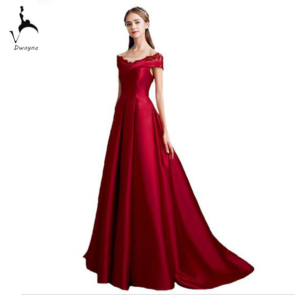 Wholesale Price Evening Dress Gown Cap Sleeve Red Satin Dress Corset Back A-line Design Formal Floor Length