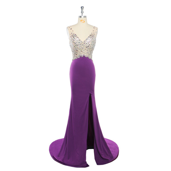 Eren Jossie Sexy Open Back Mermaid Evening Dress Slit Skirt Beaded Bodice Fashion Ladies Attractive Design Banquet Gown