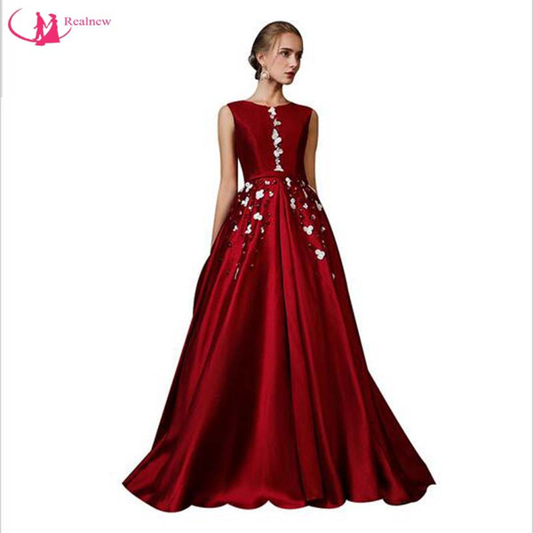 Banquet Evening Dress Fashion Realnew The Bride Wine Red Luxury Wine Red Satin Beading Long Prom Dresses Custom Party Gown