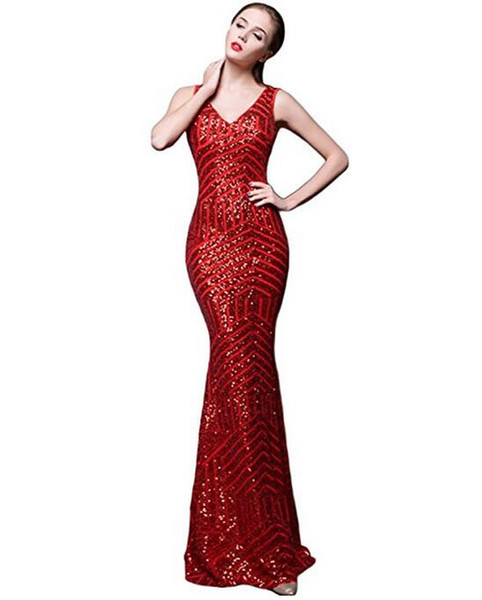 Hot Selling Fashion Evening Dress Mermaid Sequined Long Dress Transparent Back Sleeveless Style Competitive Price