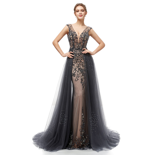 Prom Dress Evening Wear Outer Skirt Sheath Lace Appliques Floor Length Evening Gowns Mermaid Party Dress African Dubai 