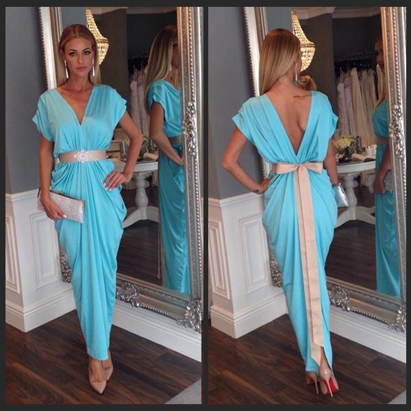 Arabic Kaftan charming blue Evening Prom Dress Arabic Abaya Dubai Long Sexy V-Neck chiffon custom made special occssion prom dresses